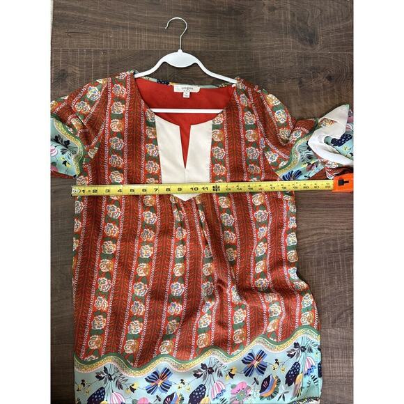 Umgee Boho Chic Mismatch Multicolor Floral Bell Sleeve Flirty Mini Dress Medium - Picture 6 of 6